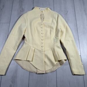 Commense Blazer Women's XS Peplum High Collar Yellow Blazer Vintage Structured